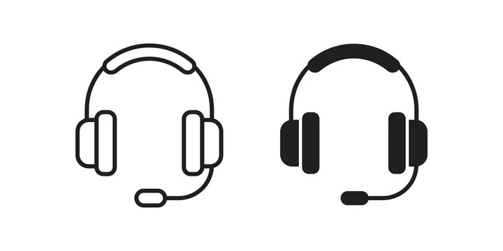 Black headphones icon line and glyph vector audio device illustration set.