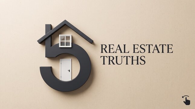 Five Pillars of Real Estate: A stylized number five seamlessly integrates into a house silhouette, symbolizing the core tenets of property ownership.