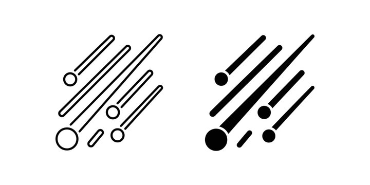 Meteor shower falling stars vector graphic elements on transparent.