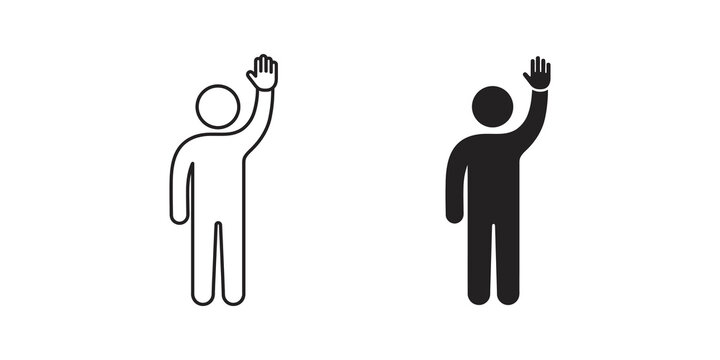 Person waving hand icon set black linear silhouette for user profile ui.