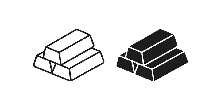 Gold bars wealth asset icon black outline silhouette for finance growth.