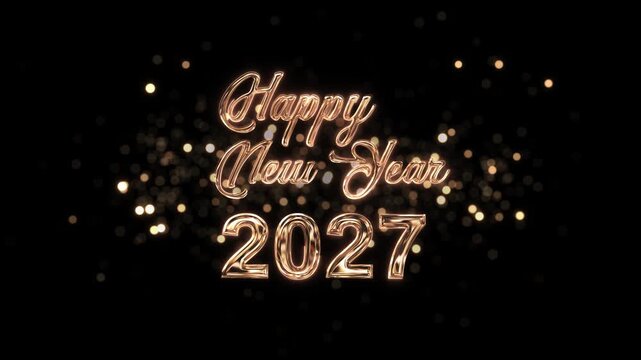 Sophisticated metallic lettering presents 2027 New Year message boke . announcements, corporate wishes, award ceremonies, premium marketing, social media greetings, festive presentations, cinematic