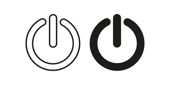 Power button switch icons in black stroke and solid style on grid.