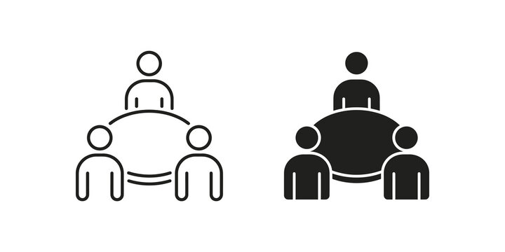 Corporate business round table meeting outline and solid graphic set.