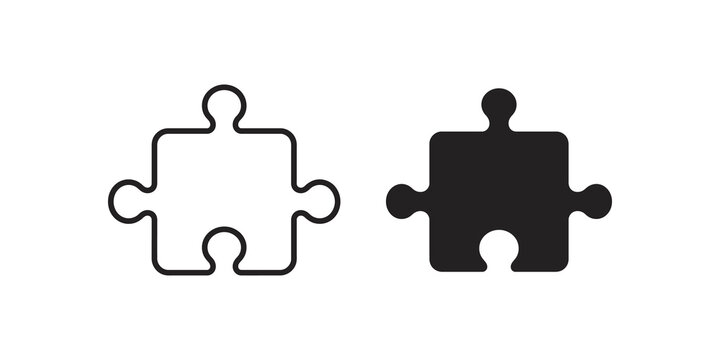 Puzzle piece outline and solid black icon for logic games and concepts.