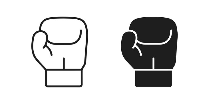 Boxing glove icons in outline and solid black for combat sports themes.
