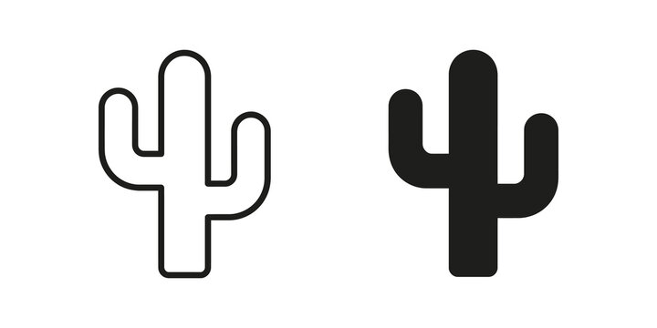 Simple cactus plant icons with black outlines and solid shapes for decor.