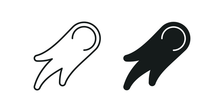 Falling meteor comet outline and solid black icon for astronomy apps.