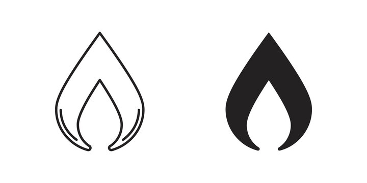 Black and white simple fire flame icon for heat or energy symbol.
