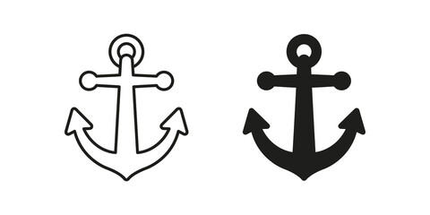 Ship anchor marine nautical equipment flat icons isolated on transparent. © SAJID