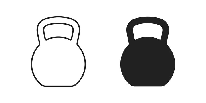 Black outline and silhouette kettlebell icons for fitness and workout.