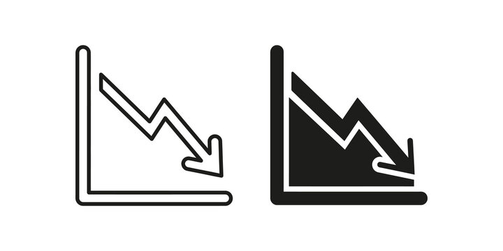 Descending business chart linear and filled arrow graph vector illustration.