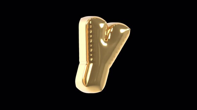 Letter Y Golden Foil Balloon Alphabet 3D Typography Animation Alpha Channel Loop 4K