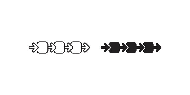 Sequential process workflow diagram icon showcasing step arrow route.