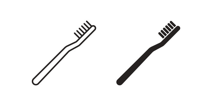 Toothbrush linear outline and filled black silhouette vector illustration.