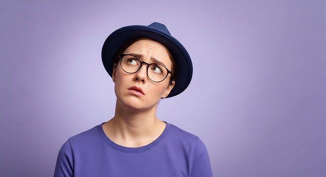 person staring blankly into space with confused expression