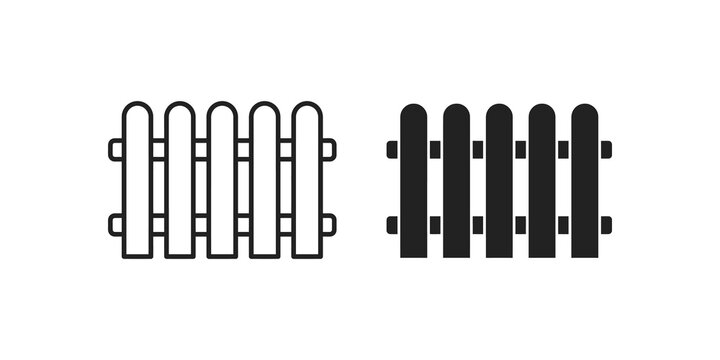 Black outline and silhouette wooden fence vector icons for boundaries.