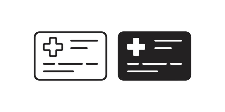 Medical id card icon set for health insurance patient verification access.