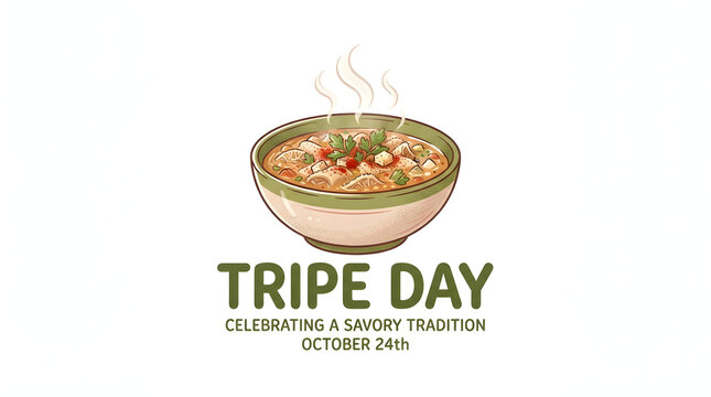 Savory tripe dish in bowl celebrating tradition on Tripe Day October 24th.