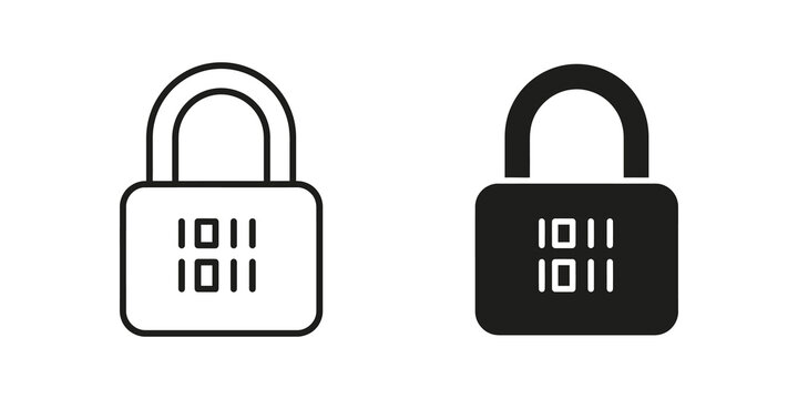 Cyber security binary code padlock icon showing data encryption safety.