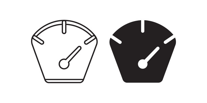 Black dashboard speedometer linear and flat icon for speed monitoring.