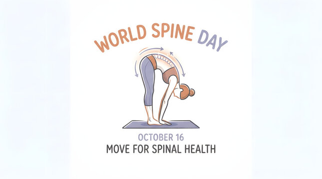 World spine day with bending woman doing yoga for spinal health on October 16.