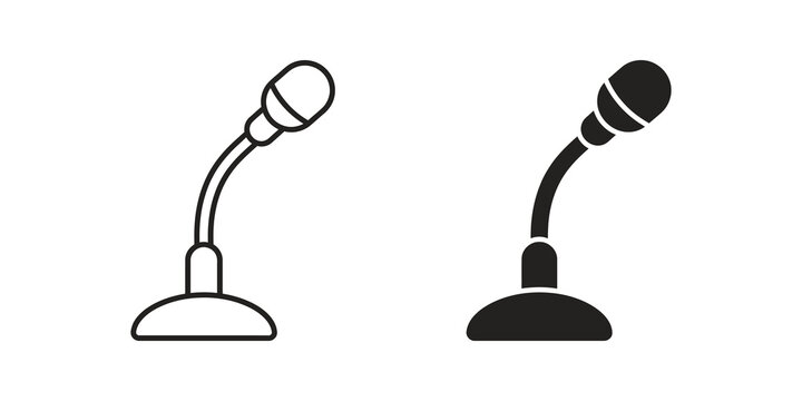 Black and white microphone icon vector illustration isolated on background.