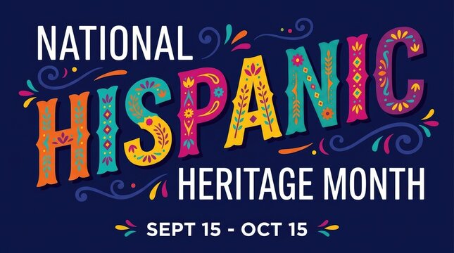 National hispanic heritage month celebration banner with colorful decorative typography