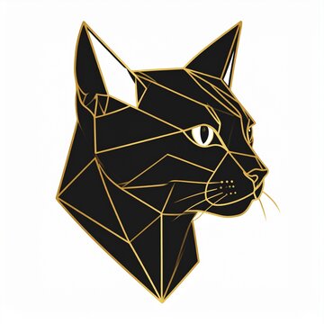 Modern Geometric Black Cat Head Line Art Vector Illustration Isolated on White Background