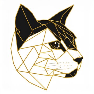 Modern Geometric Cat Head Line Art Vector Illustration Isolated on White Background