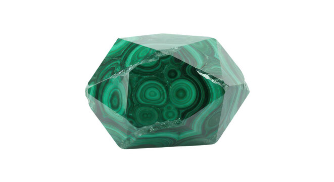 Polished Malachite Gemstone Isolated on White Background