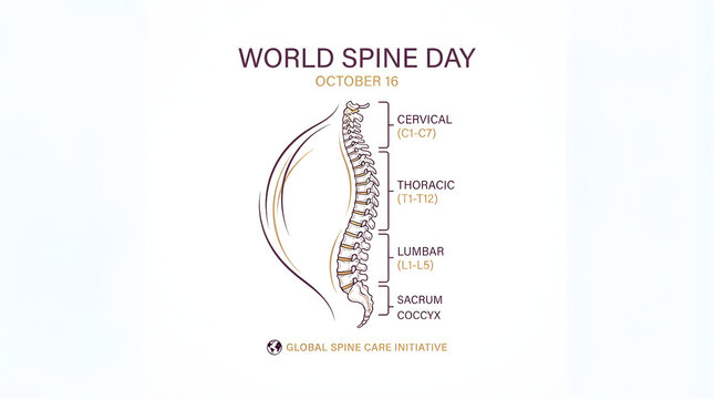 World spine day october 16 anatomical vertebral column with cervical thoracic lumbar sacrum labels.
