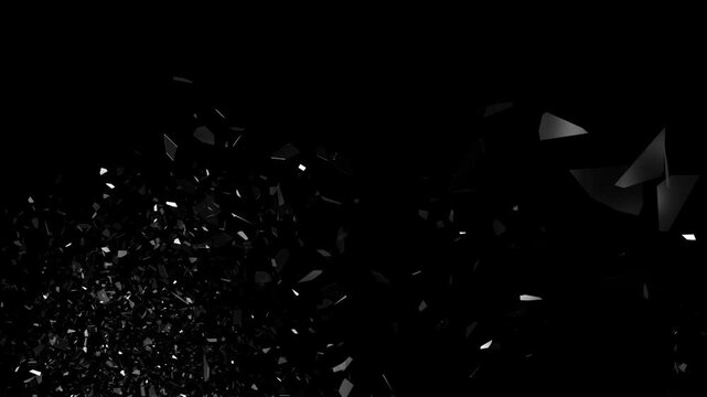 falling glass effect, glass shattering breaking, Shattered broken glass shards flying the air after crush broken window black background, Glass Shatter Explosion Transition Effect on Green Screen