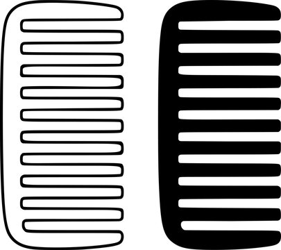Simple comb illustration icon in outline and silhouette styles, for app UI/UX design