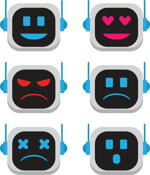 Cute Robot Emoji Set with Various Expressions and Emotions