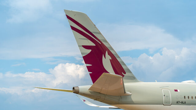 Qatar Airways Airbus A350 tail stabilizer with logo
