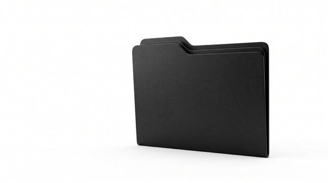 A sleek black business portfolio folder standing on a clean white background, representing professional organization, corporate identity, and document storage.