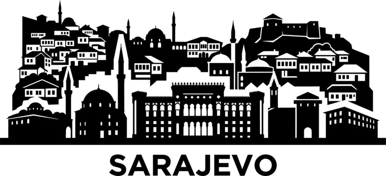 Black and white silhouette skyline of sarajevo city