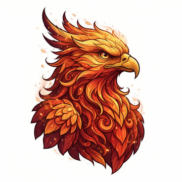 Stylized phoenix with fiery feathers tattoo