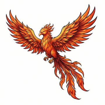 Phoenix with fiery wings tattoo design