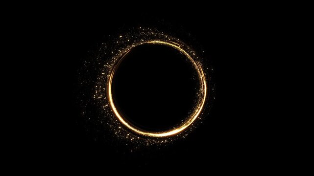 Gold circle smooth luminous arcs scattered sparkles, leaving center for custom content. luxury brand identities, gala invitations, anniversary greetings, beauty promotions, sleek title treatments.