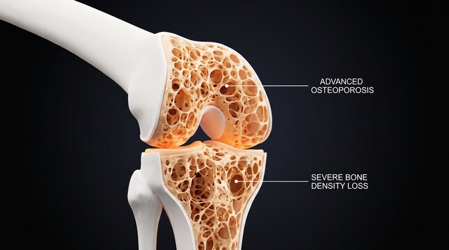 3D Medical Illustration of Advanced Osteoporosis in Human Knee Joint
