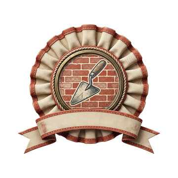 Masonry award badge with brick wall background and construction trowel icon
