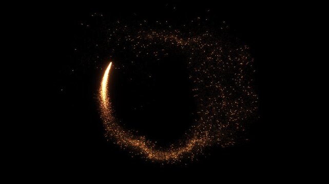 Golden spark dense glowing particles diffuse swirling trail open black space. magical gateways, dramatic logo reveals, action adventure trailers, energetic title sequences, atmospheric compositions.