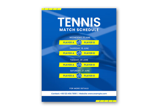 Editable Tennis Match Schedule Social Media Post Template Design in Blue Color.