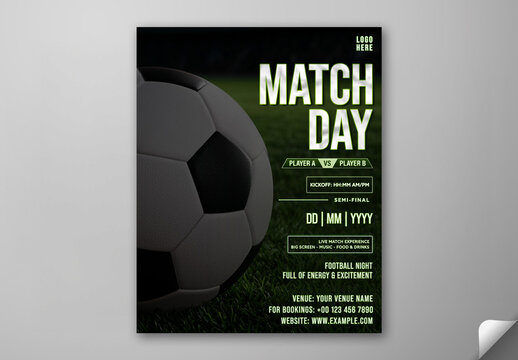 Editable Football Match Day Social Media Post Template Design in Green Color with Venue Detail.