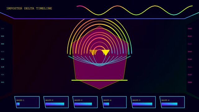 Monitoring an ai fraud detection interface showing digital radar pulses and analytical data streams in a triple screen computer display for network security event tracking