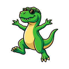Fototapeta premium Cheerful Green Cartoon Dinosaur Character with Happy Expression.