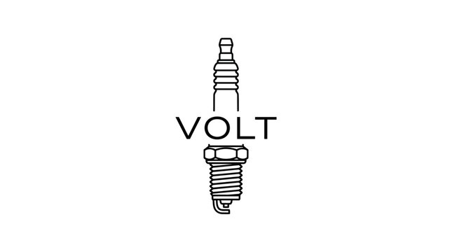 Minimalist spark plug logo icon with volt typography - vector illustration