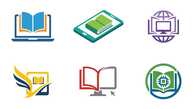 Set of modern education and e-learning logo icons and vector symbols